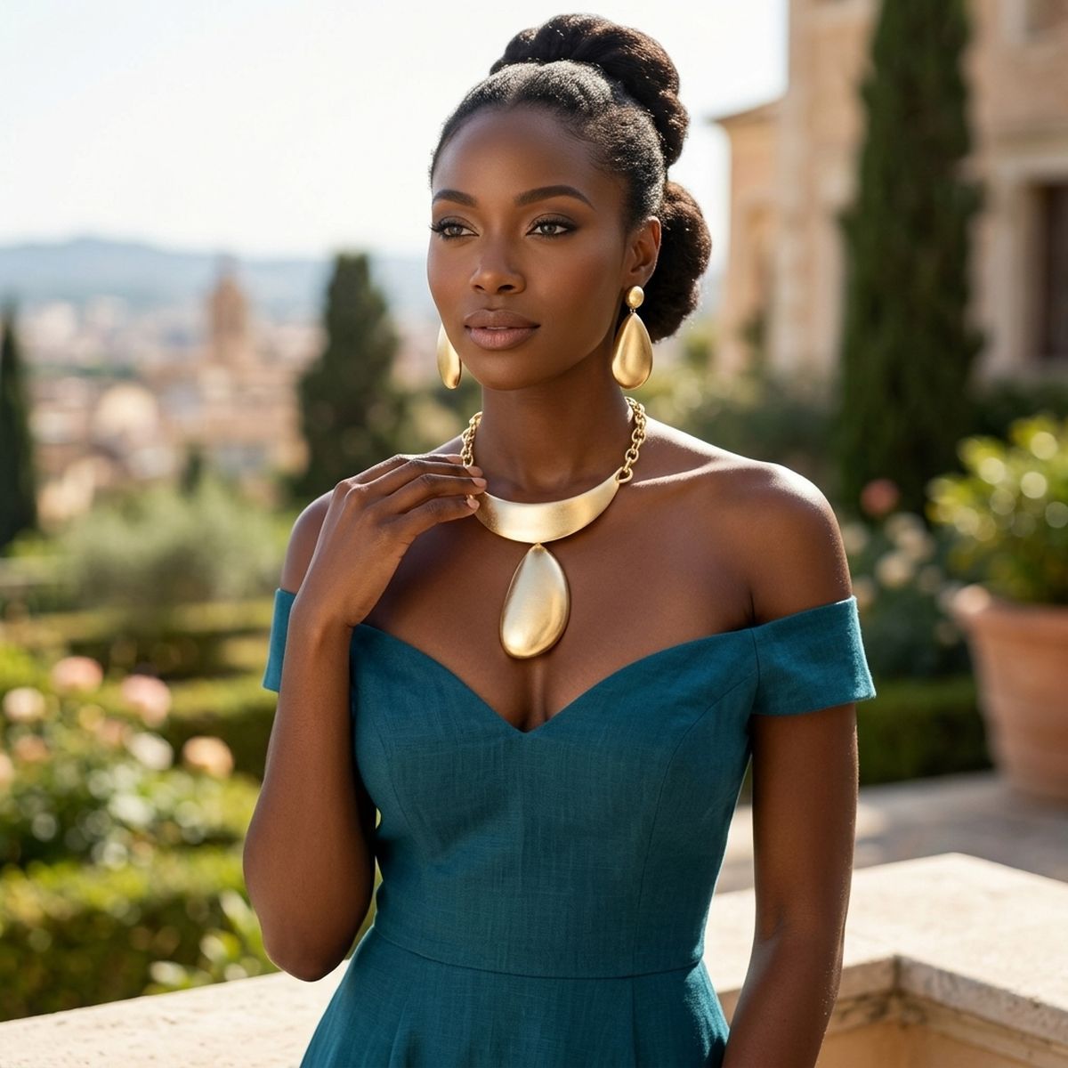 Sculpted Teardrop Pendant Matte Gold Necklace