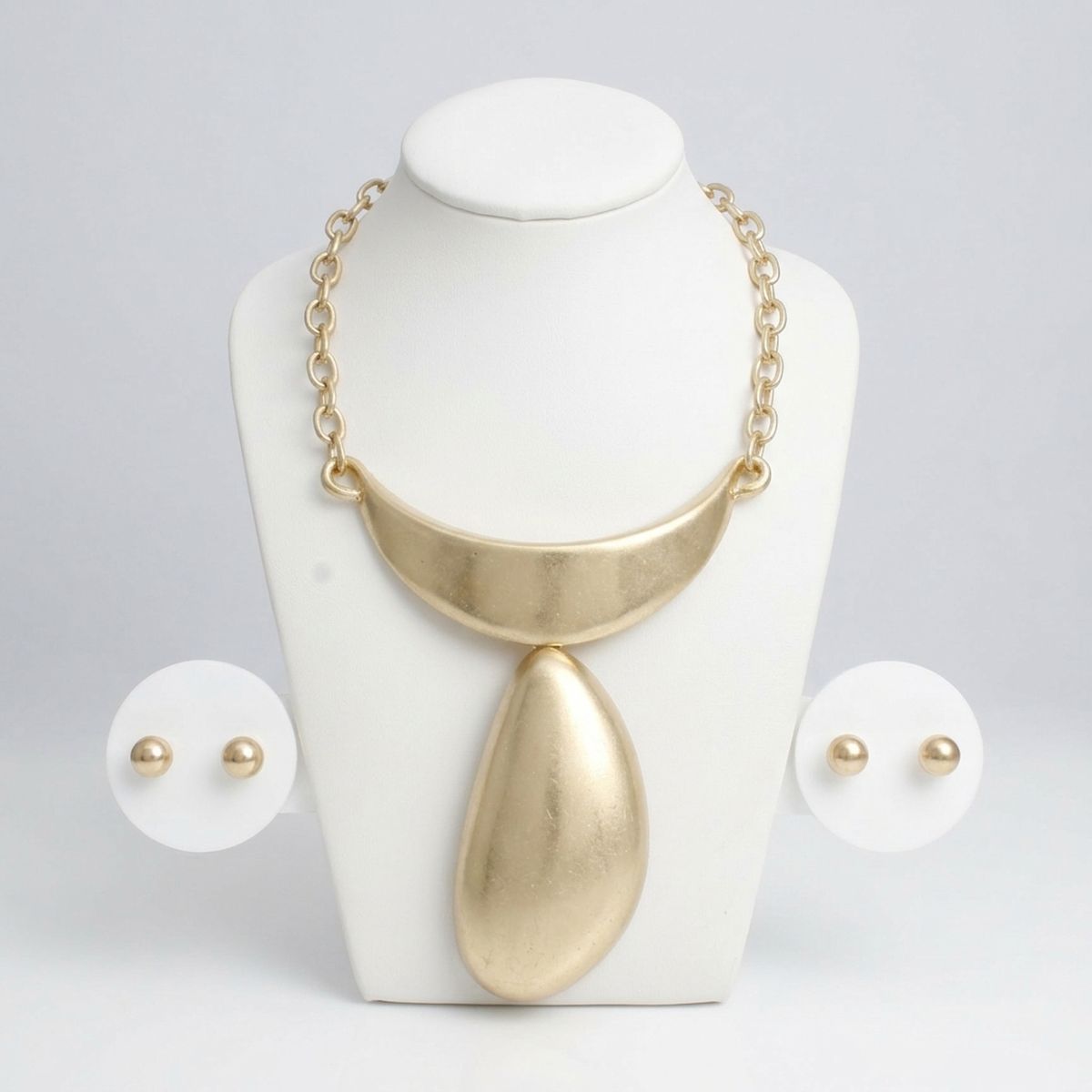 Sculpted Teardrop Pendant Matte Gold Necklace