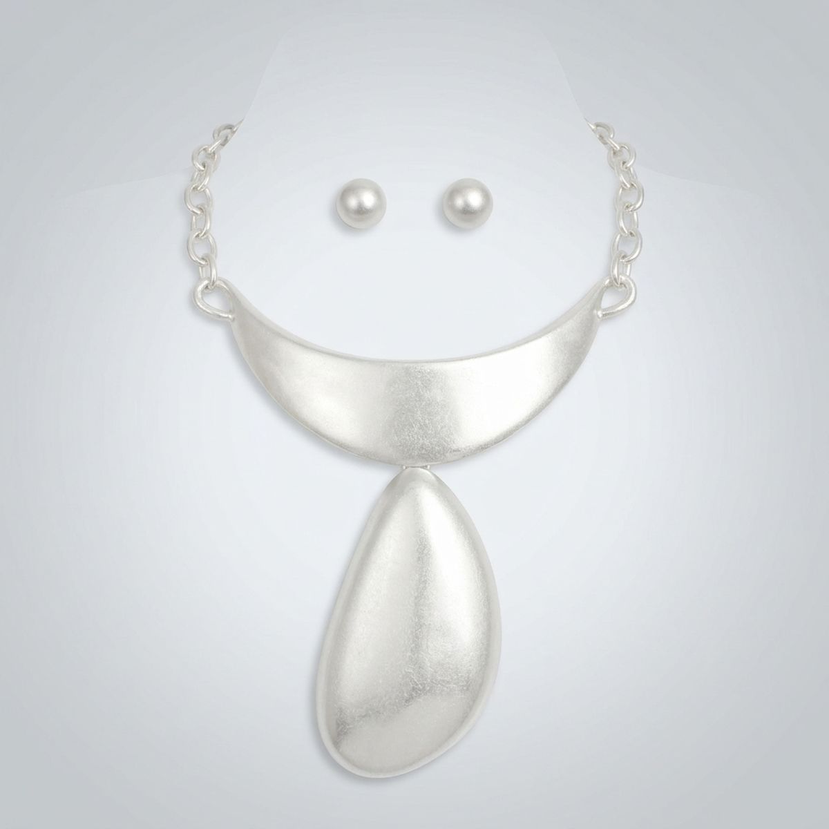 Sculpted Teardrop Pendant Matte Silver Necklace