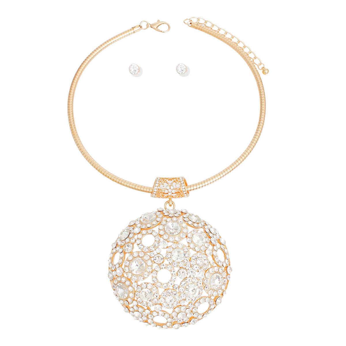 Pendant Necklace Gold Domed Stone Set for Women
