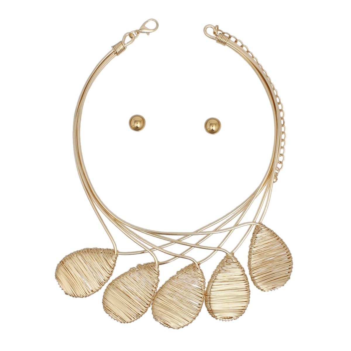 Bib Gold Metal Wire Teardrop Sculpted Necklace
