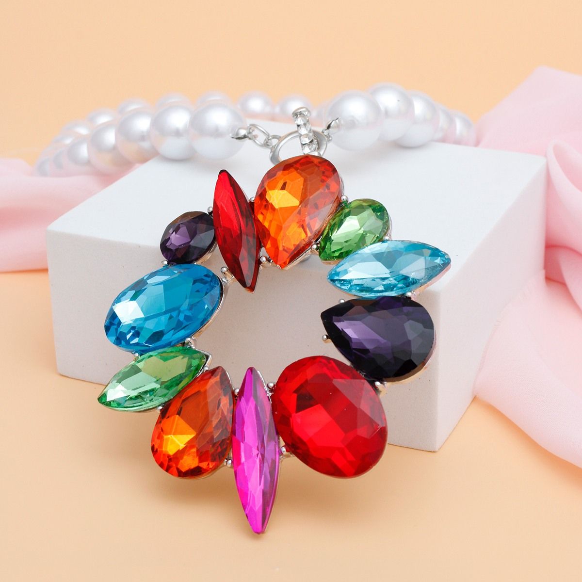 Toggle Pearl Multicolor Crystal Pendant Necklace
