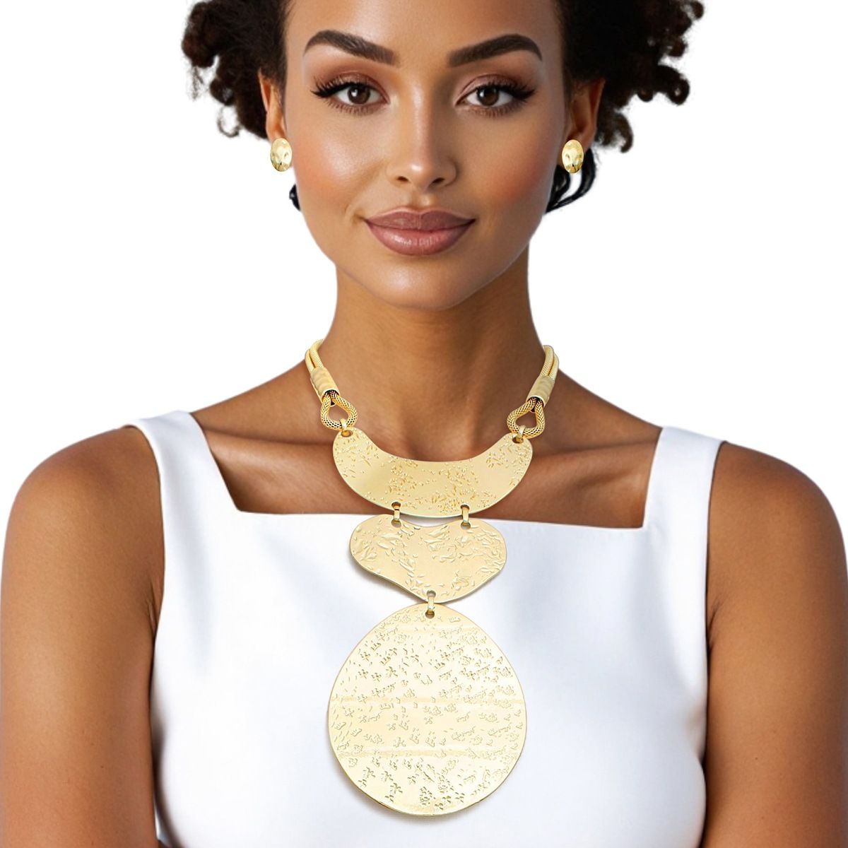 Pendant Oversized Gold Textured Bold Necklace