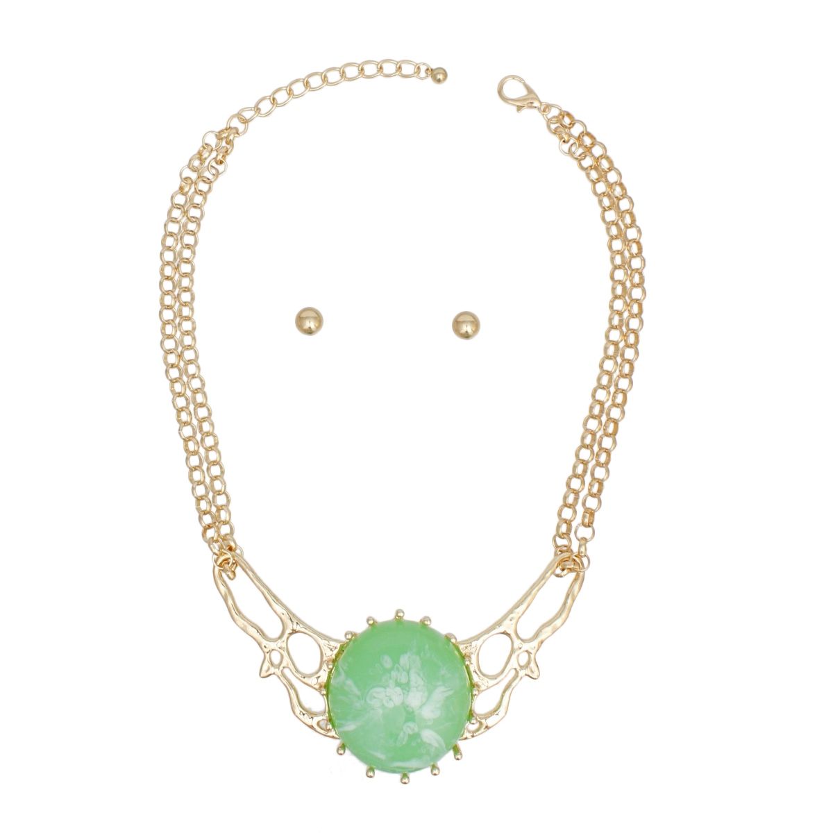 Collar Green Resin Dome Gold Chain Necklace Women