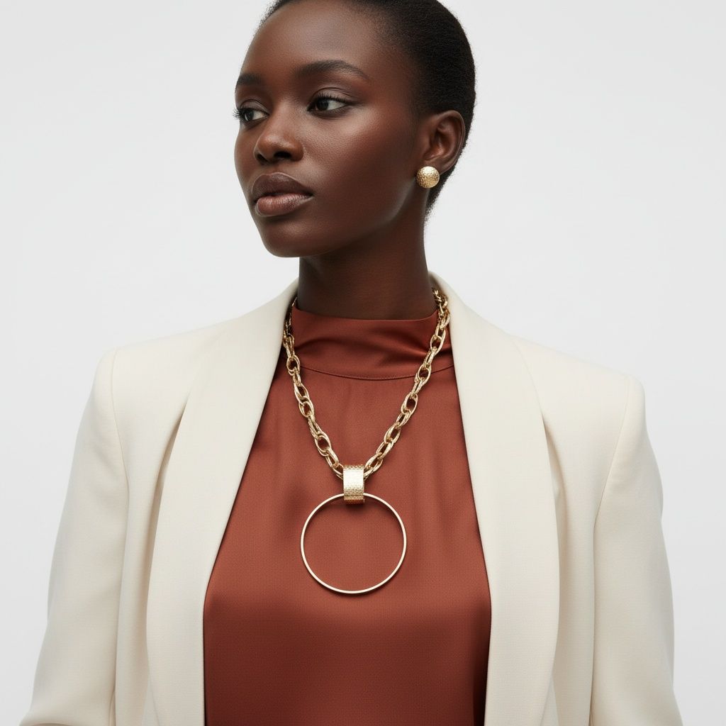 Pendant Gold Chunky Chain Large Ring Necklace