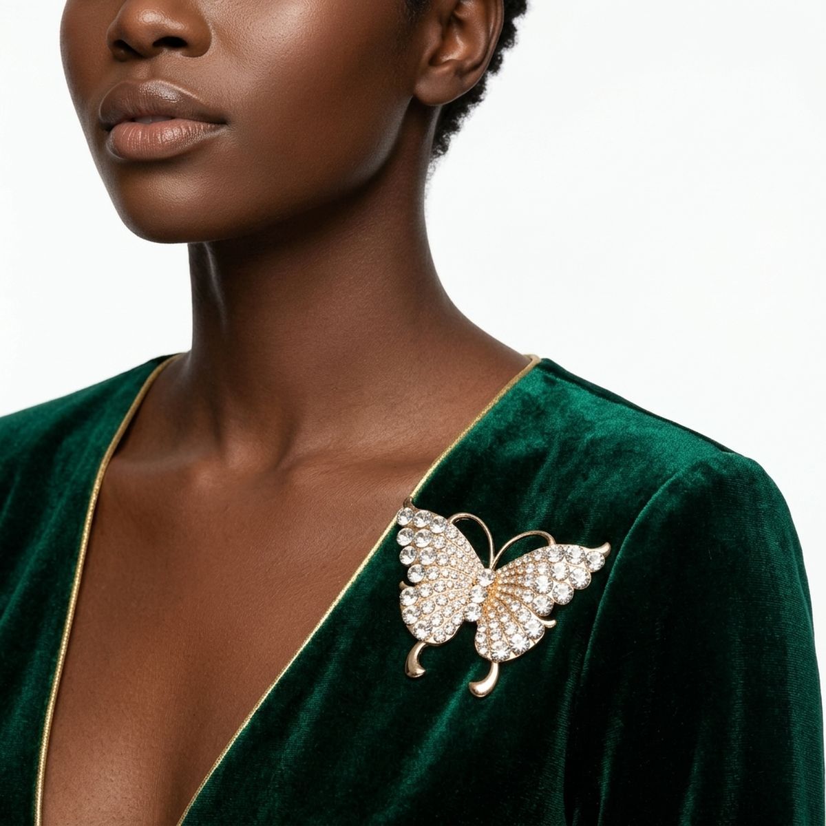 Gold Butterfly Large Brooch Pin with Crystals