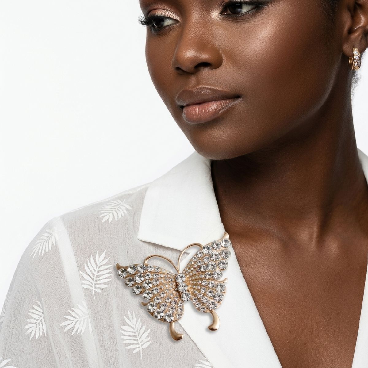 Gold Butterfly Large Brooch Pin with Crystals