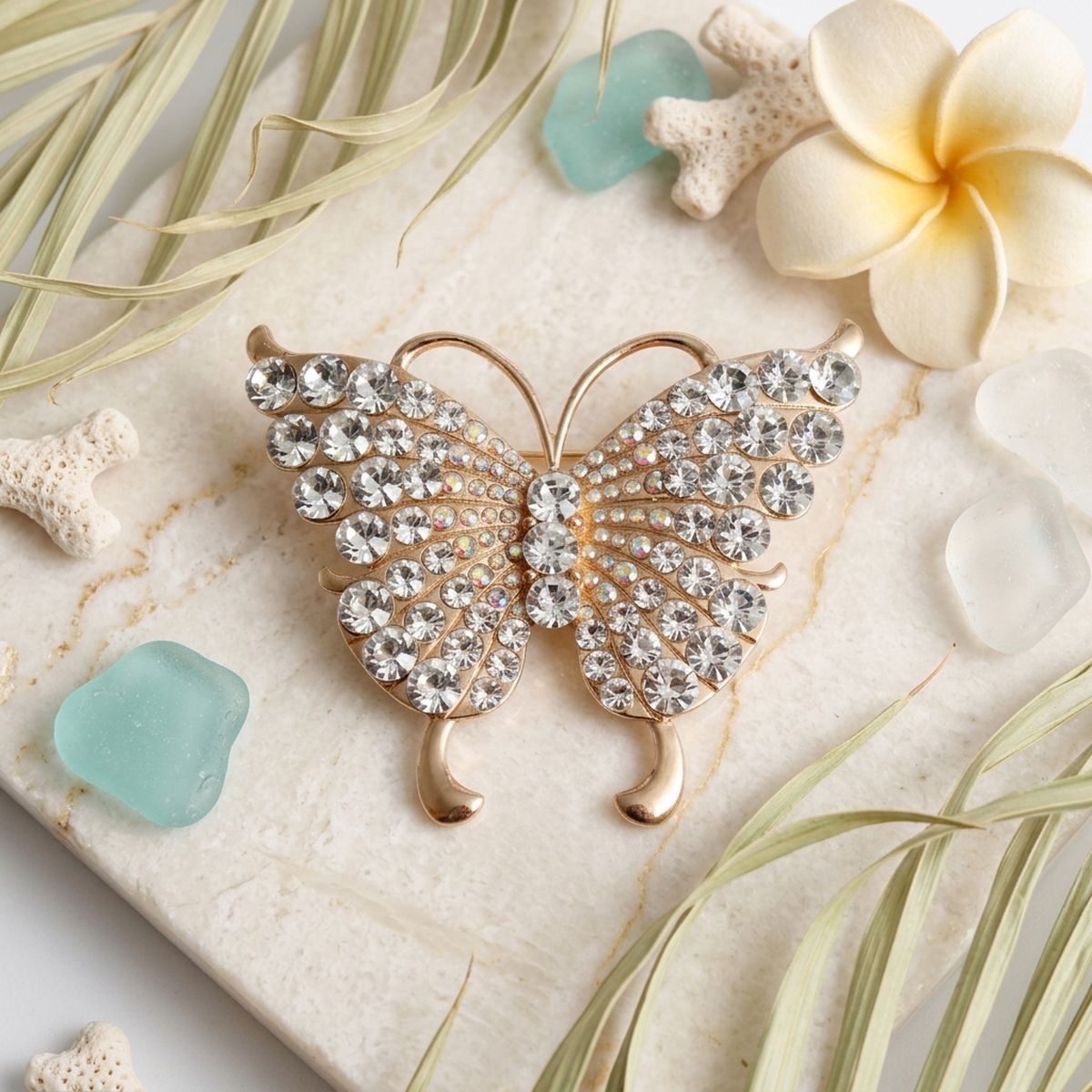 Gold Butterfly Large Brooch Pin with Crystals
