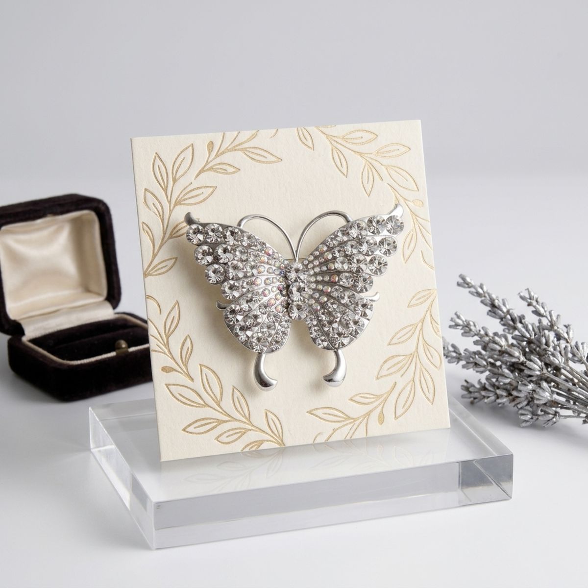 Silver Butterfly Large Brooch Pin with Crystals