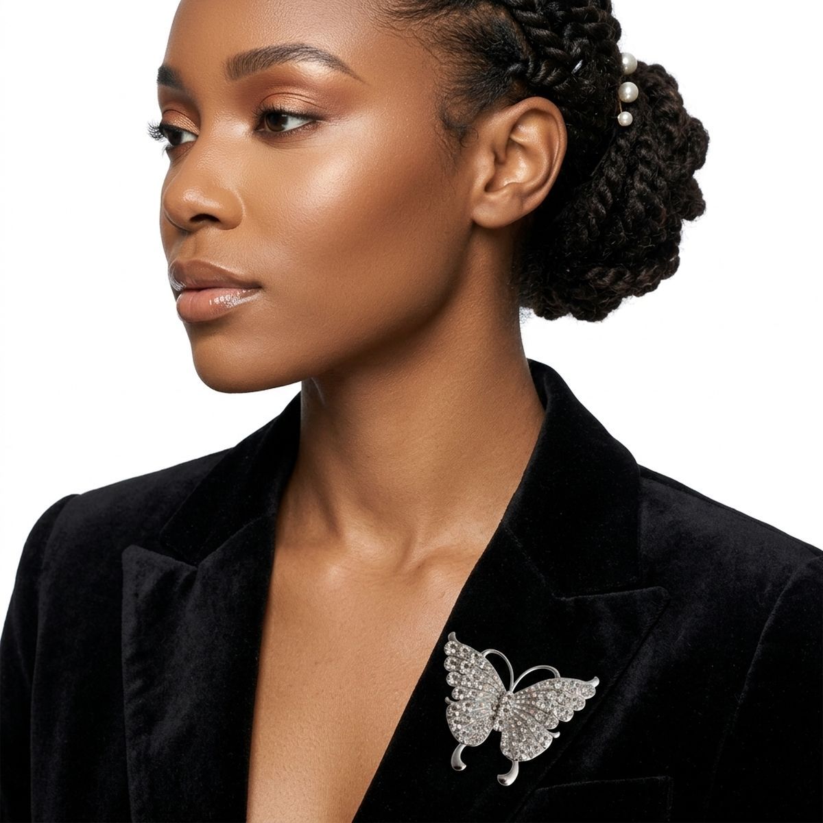 Silver Butterfly Large Brooch Pin with Crystals
