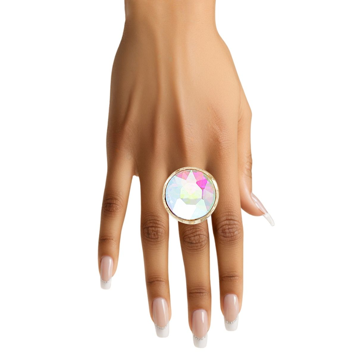 Cocktail Round Cut Aurbo Crystal Gold Stretch Ring