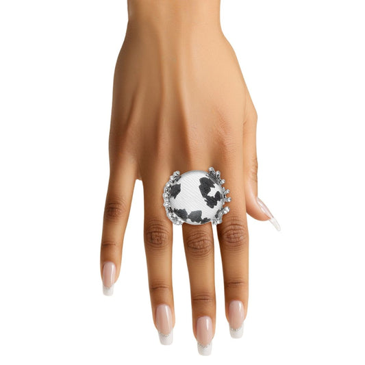 Cocktail Leopard Print Round Silver Stretch Ring