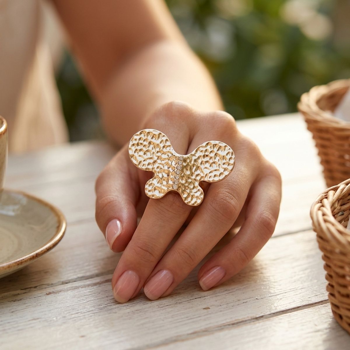 Gold Hammered Butterfly Large Cocktail Ring