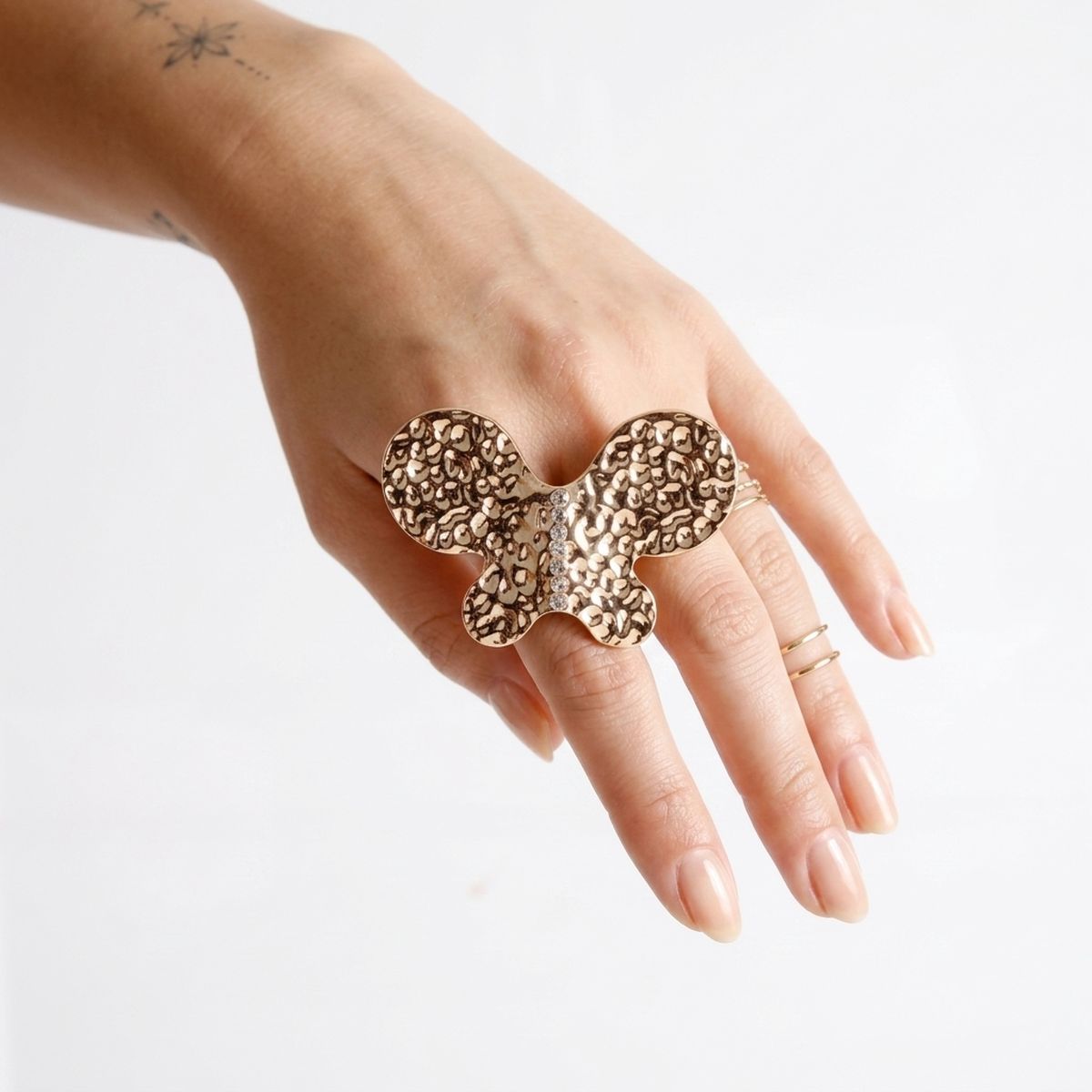Gold Hammered Butterfly Large Cocktail Ring