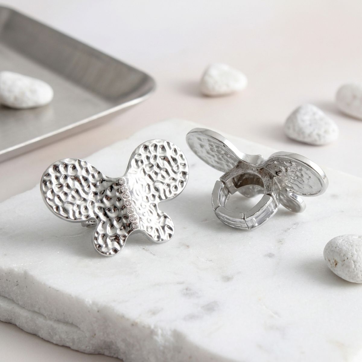 Silver Hammered Butterfly Large Cocktail Ring