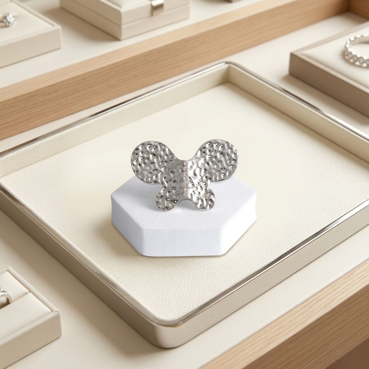 Silver Hammered Butterfly Large Cocktail Ring