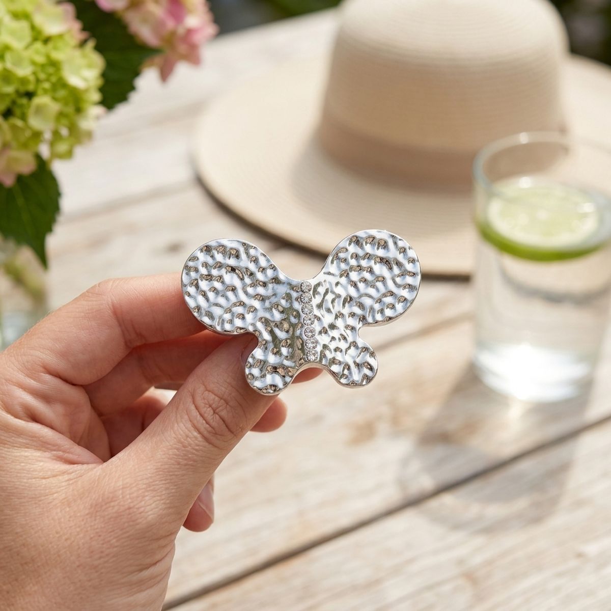 Silver Hammered Butterfly Large Cocktail Ring