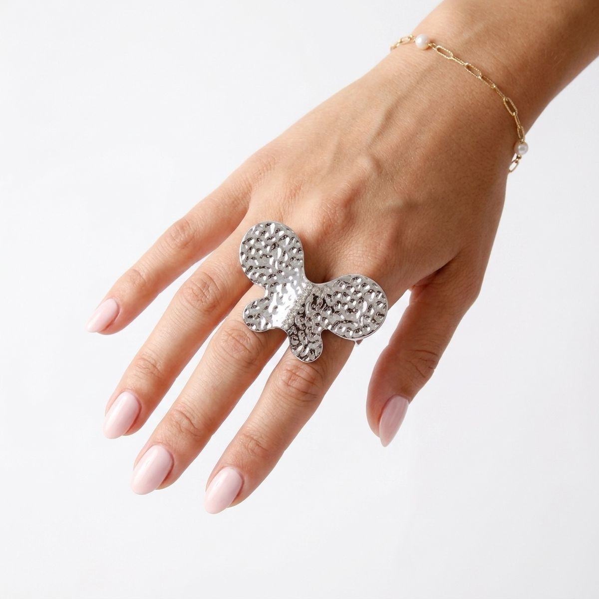 Silver Hammered Butterfly Large Cocktail Ring