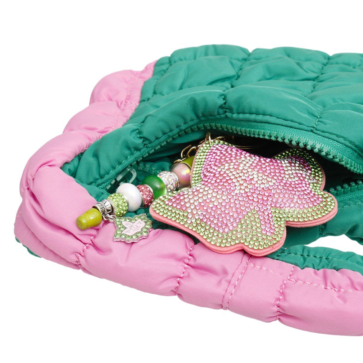 AKA Sorority Mini Quilted Puffer Pink Green Bag