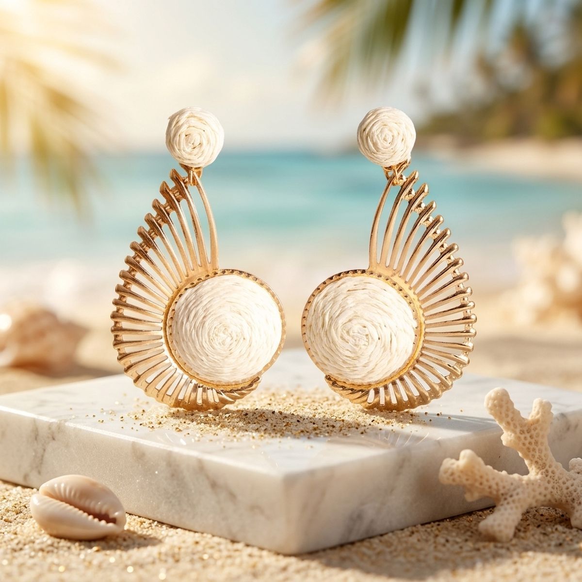 Egyptian Wing with Ivory Raffia Drop Earrings