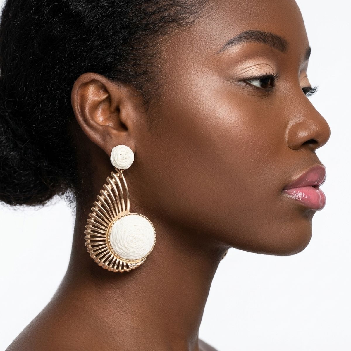 Egyptian Wing with Ivory Raffia Drop Earrings