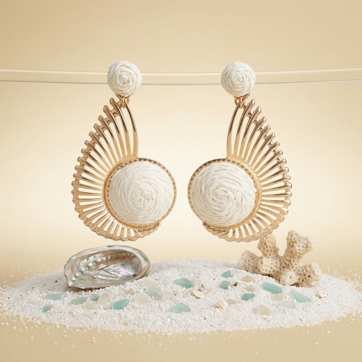 Egyptian Wing with Ivory Raffia Drop Earrings
