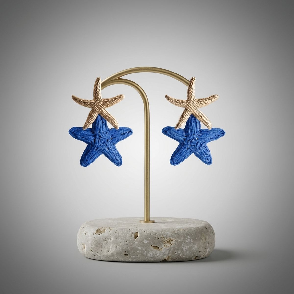 Royal Blue Raffia Starfish Drop Earrings
