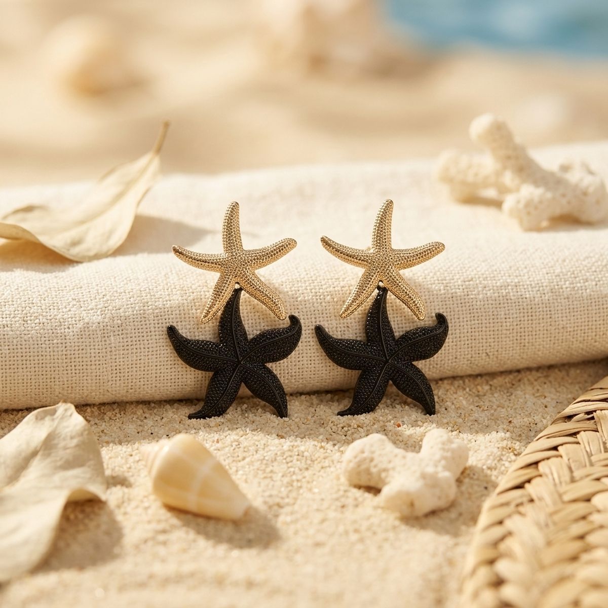 White and Black Starfish Drop Earrings