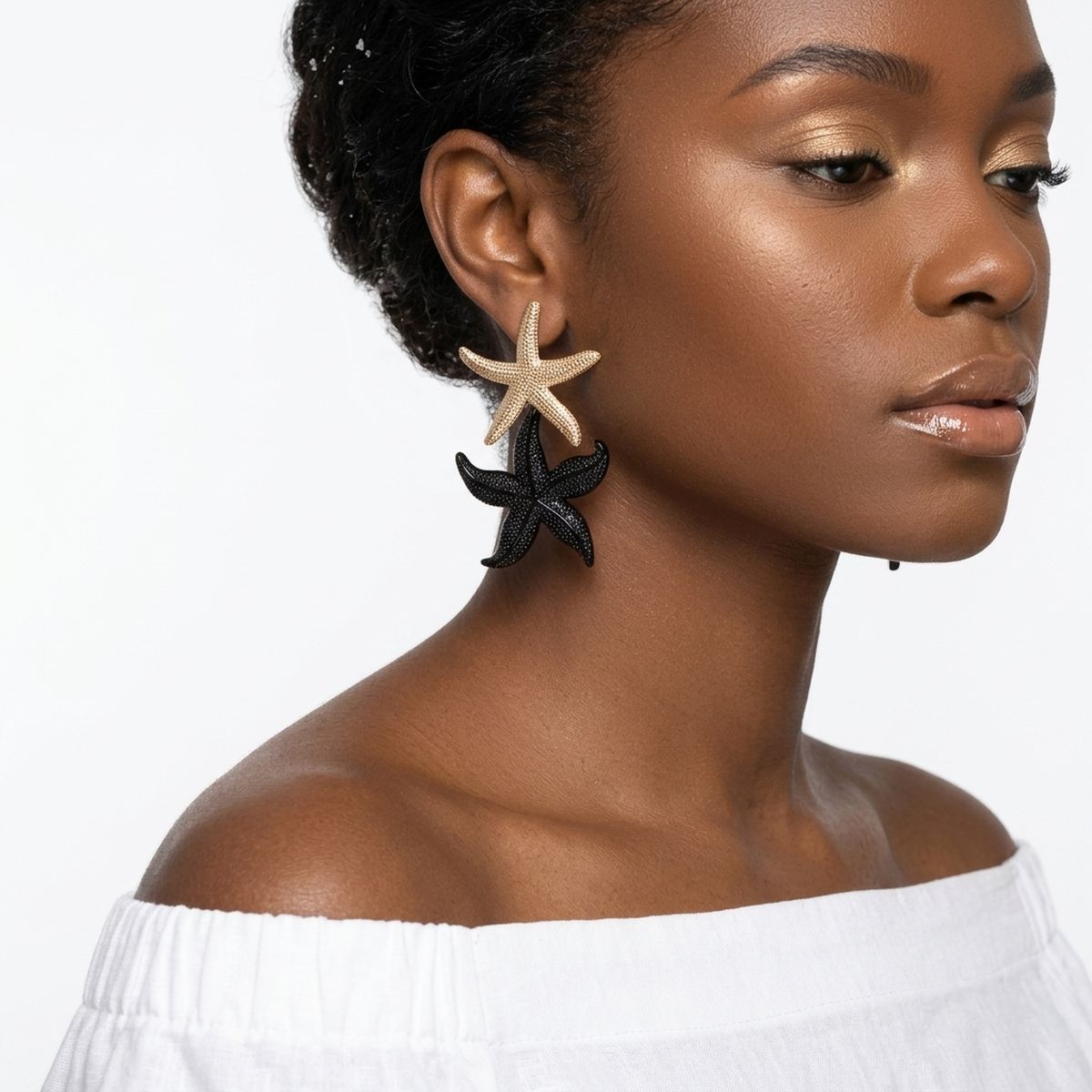 White and Black Starfish Drop Earrings