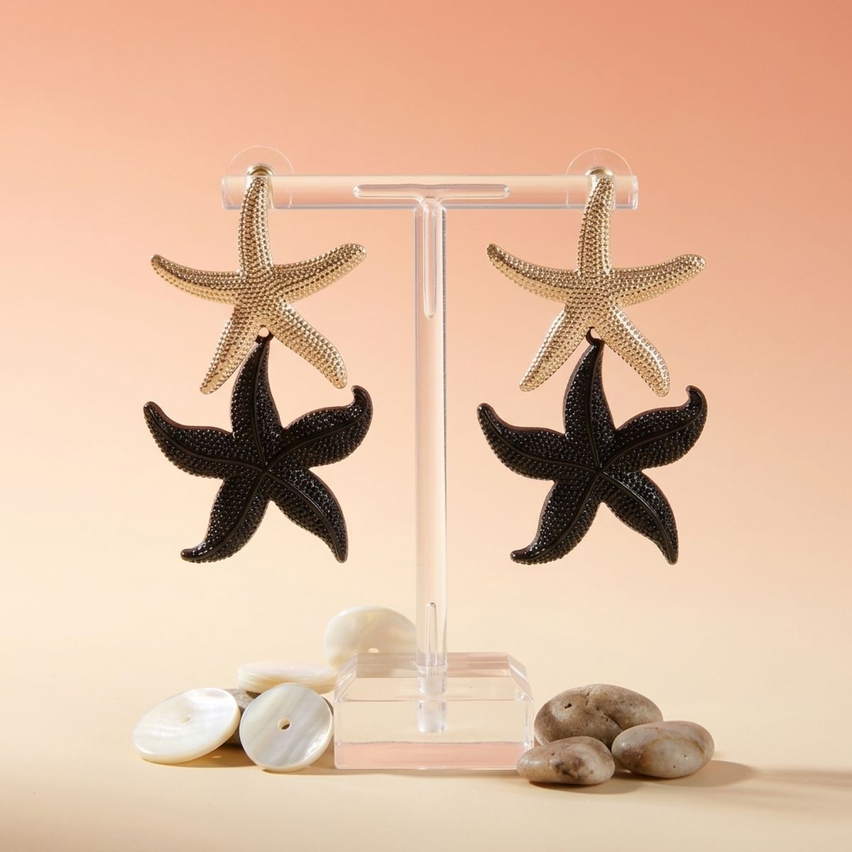 White and Black Starfish Drop Earrings