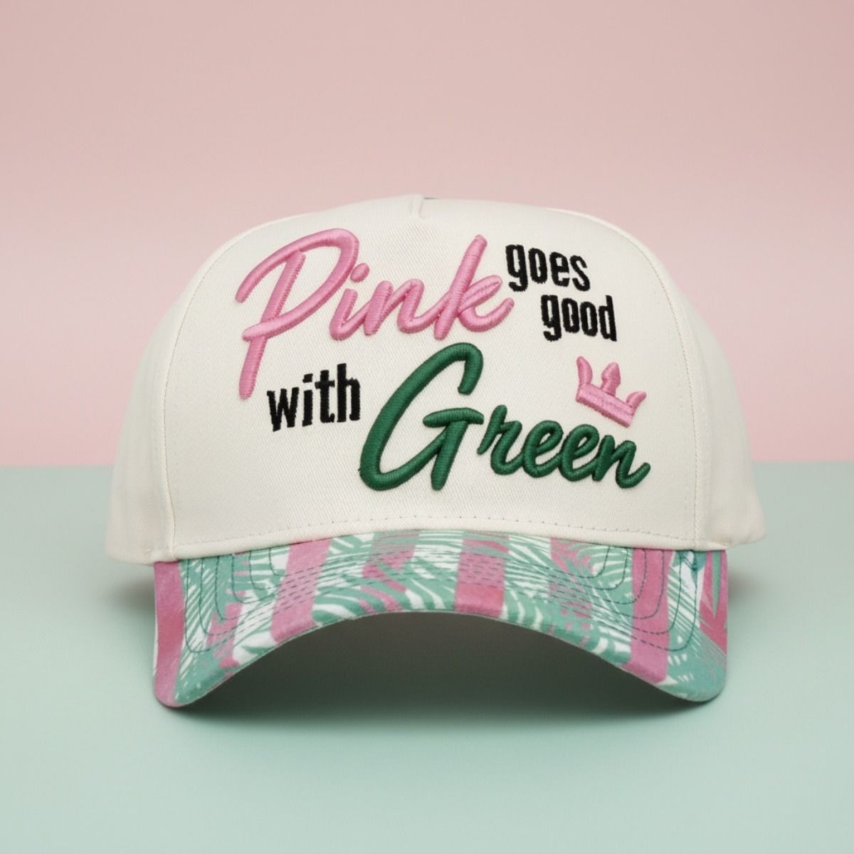 Pink Goes Good with Green Baseball Cap