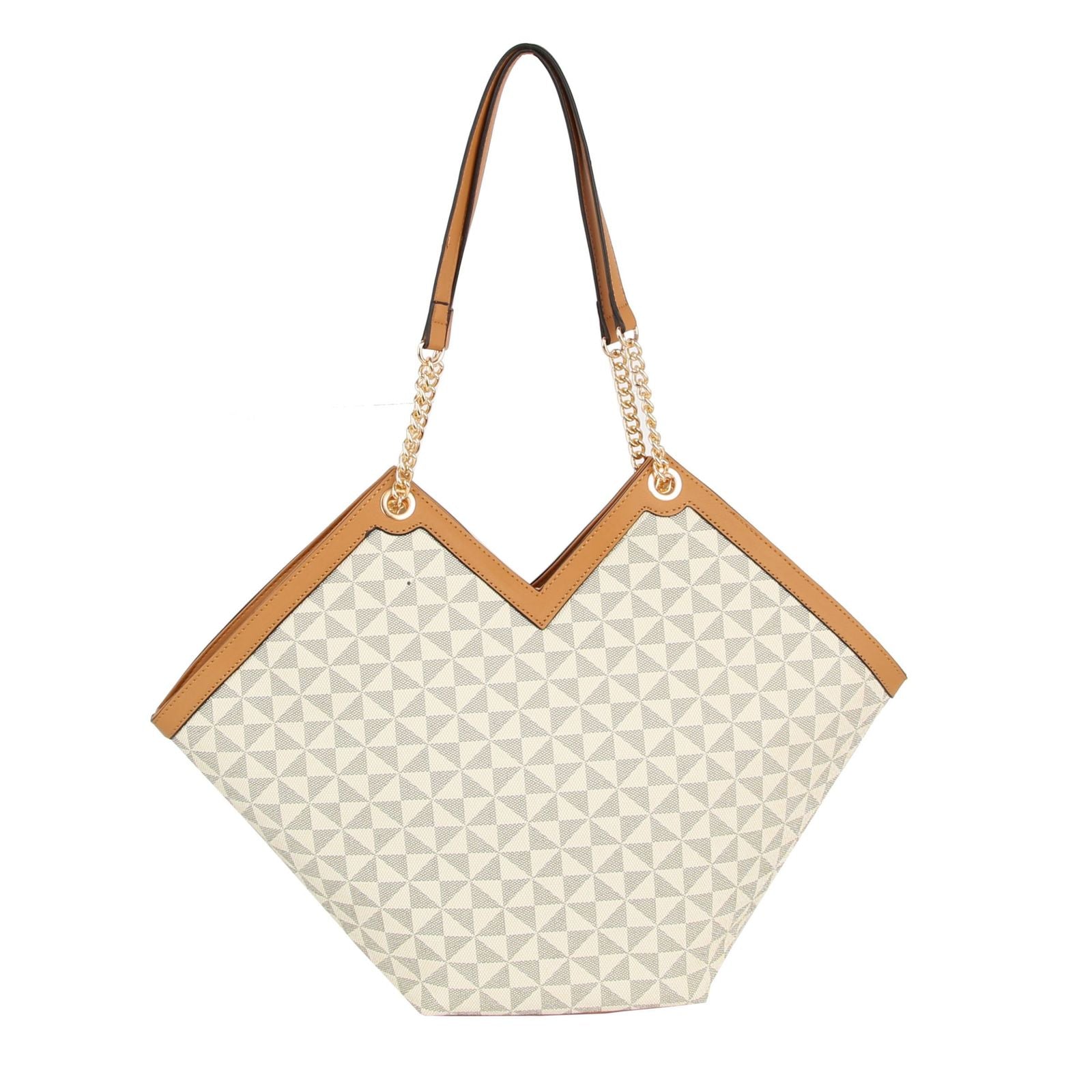 Tote Beige Diamond Plaid Geometric Shoulder Bag