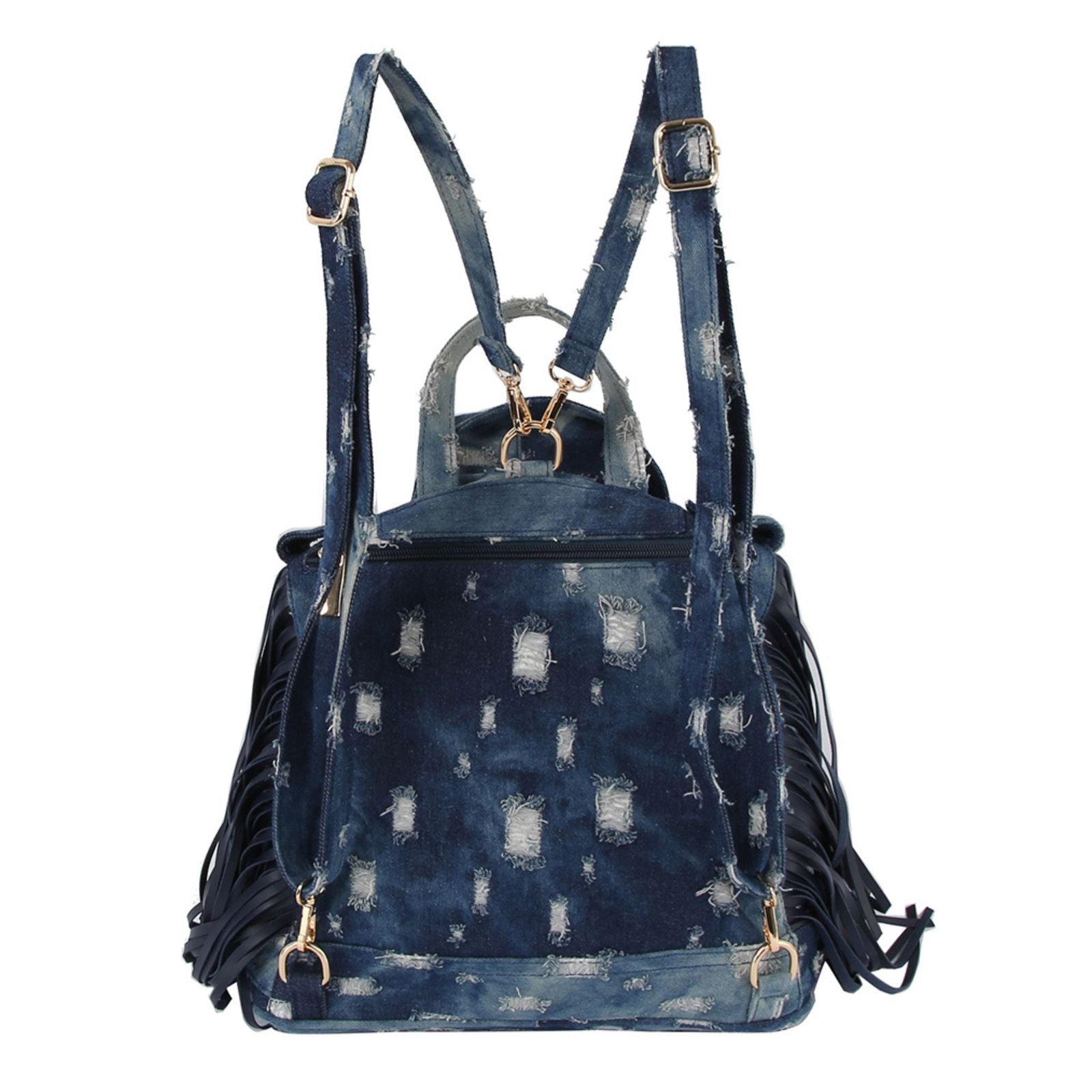 Moto Backpack Dark Distressed Denim Handbag