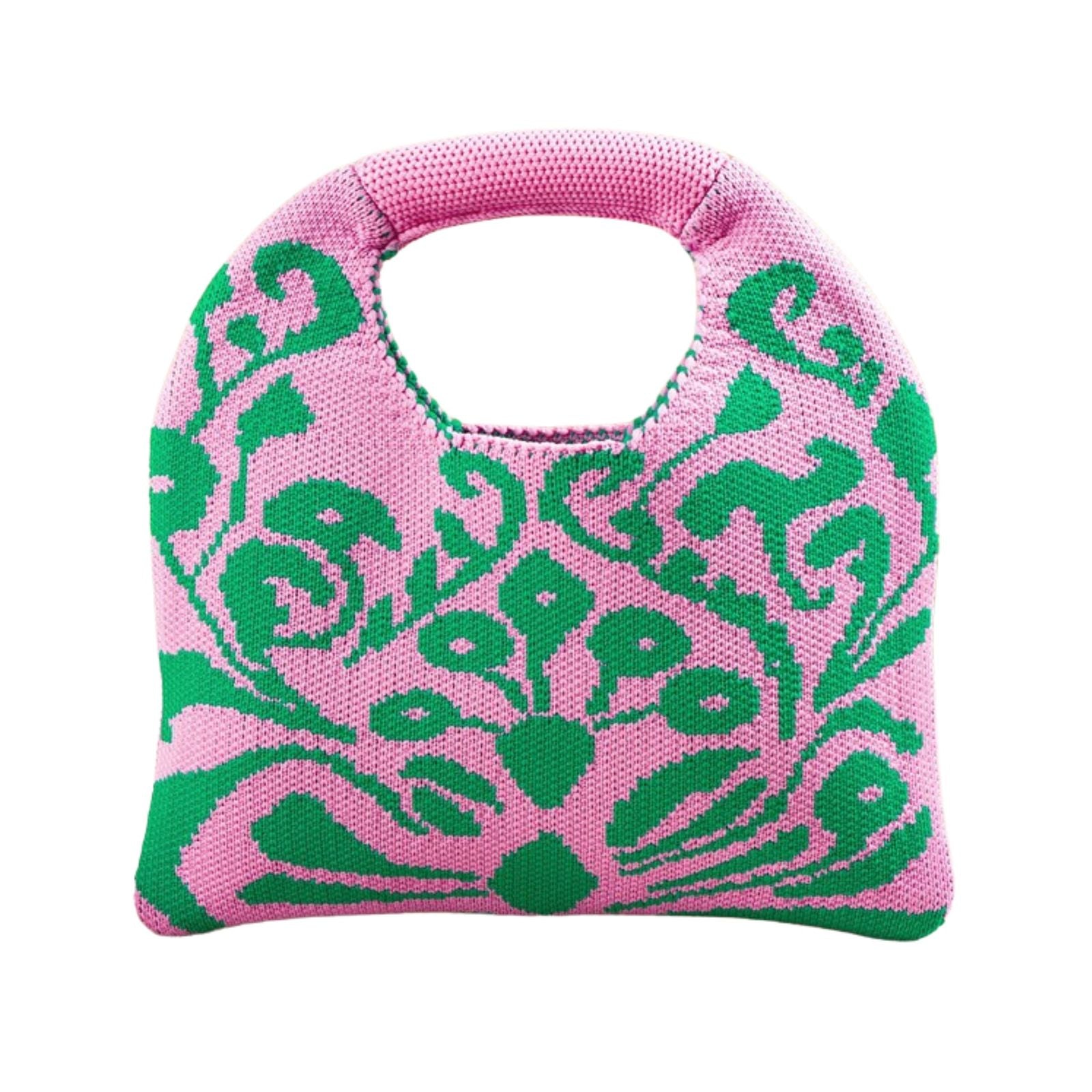 AKA Clutch Pink and Green Knit Top Handle Handbag