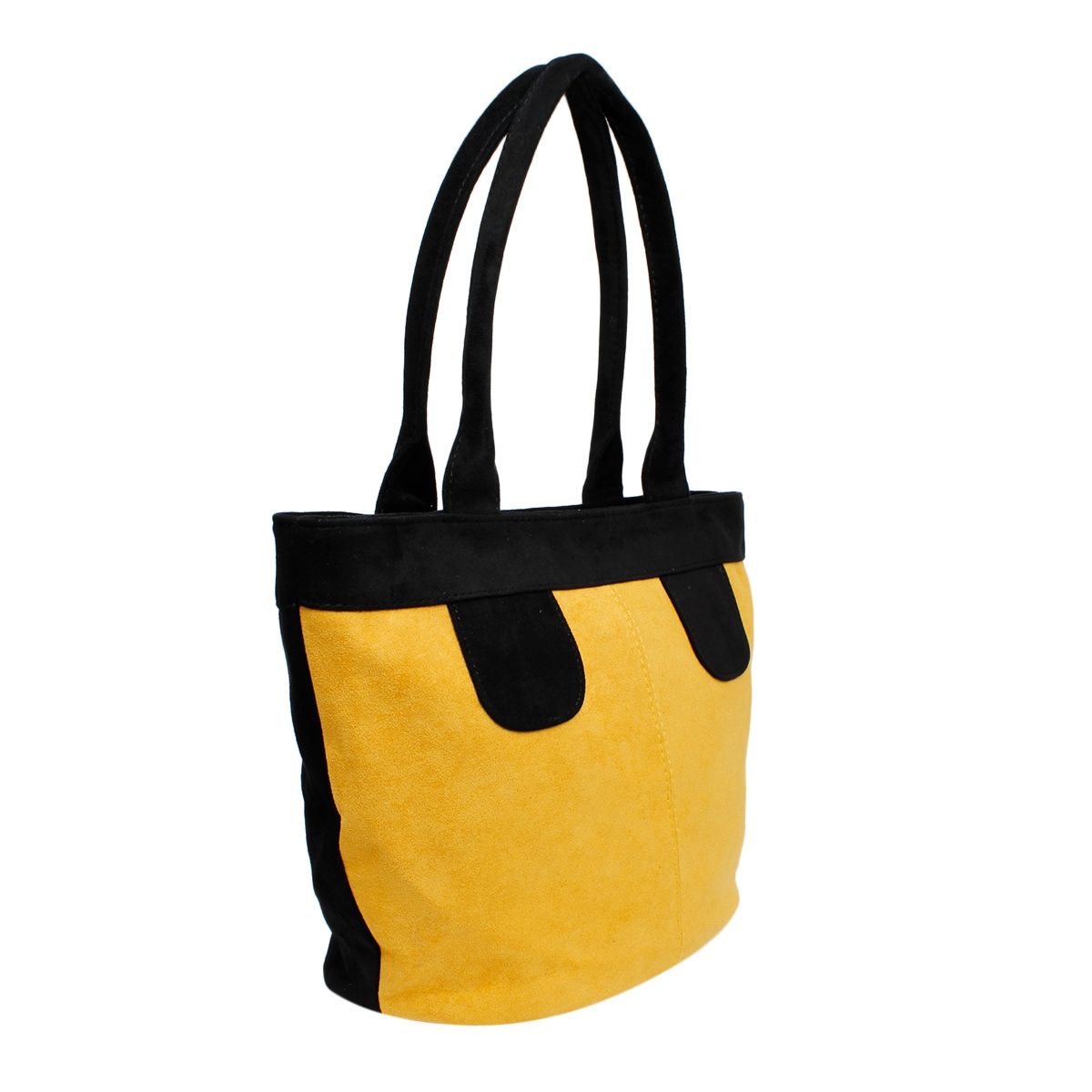 Tote Bag Yellow Suede Black Trim Shoulder Purse