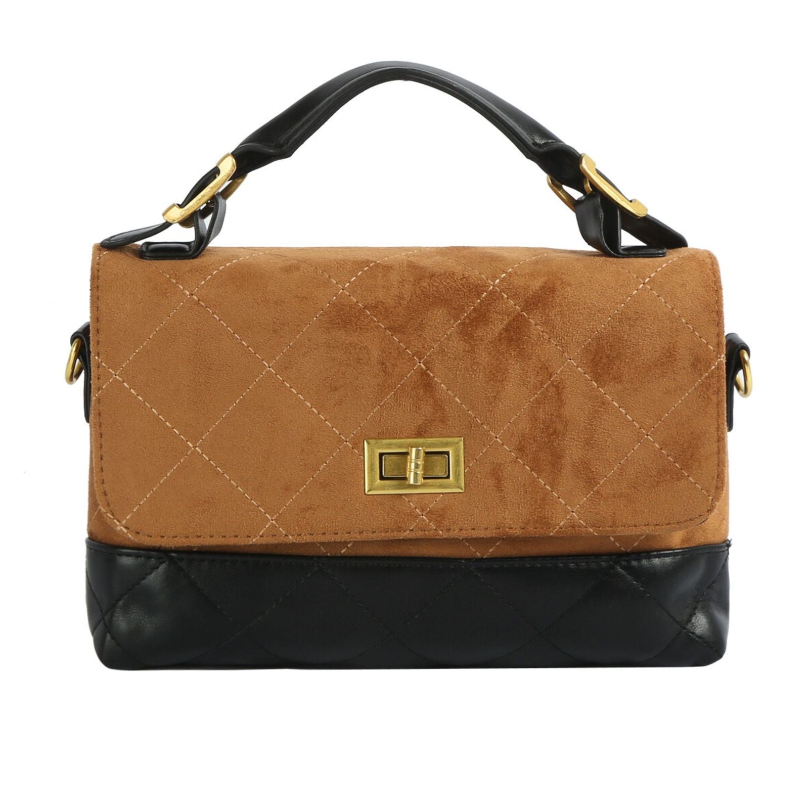 Top Handle Bag Brown Suede and Black Flap Purse