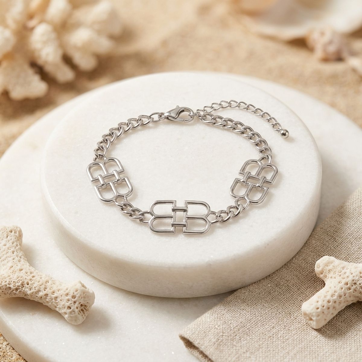 Luxe Silver Linked Letter B Heritage Anklet