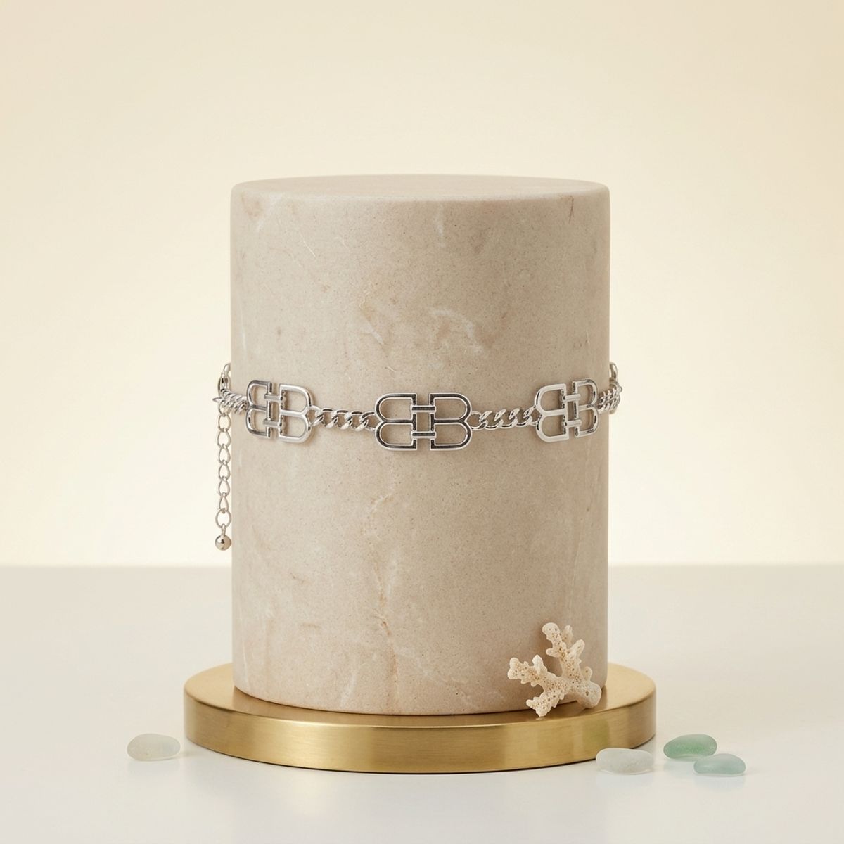Luxe Silver Linked Letter B Heritage Anklet