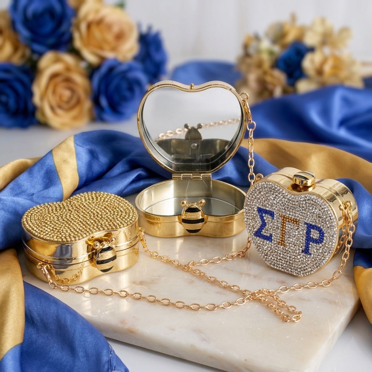 SGRHO Mini Rhinestone Heart Crossbody Compact