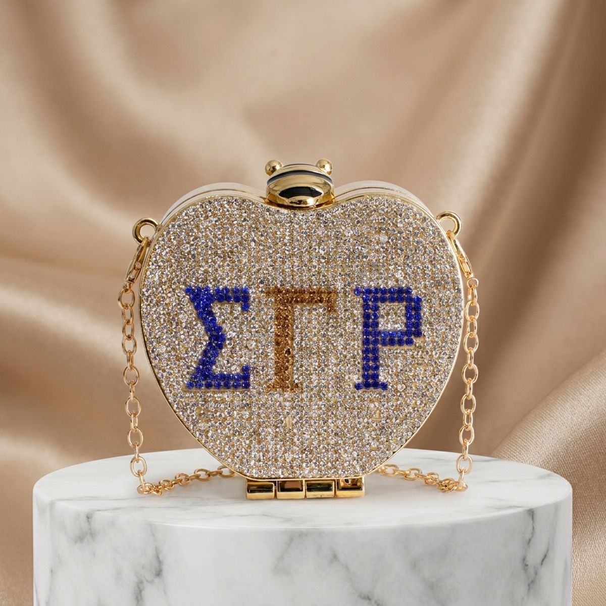 SGRHO Mini Rhinestone Heart Crossbody Compact