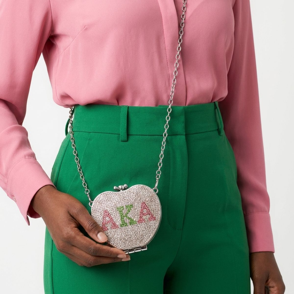 AKA Mini Rhinestone Heart Crossbody Compact
