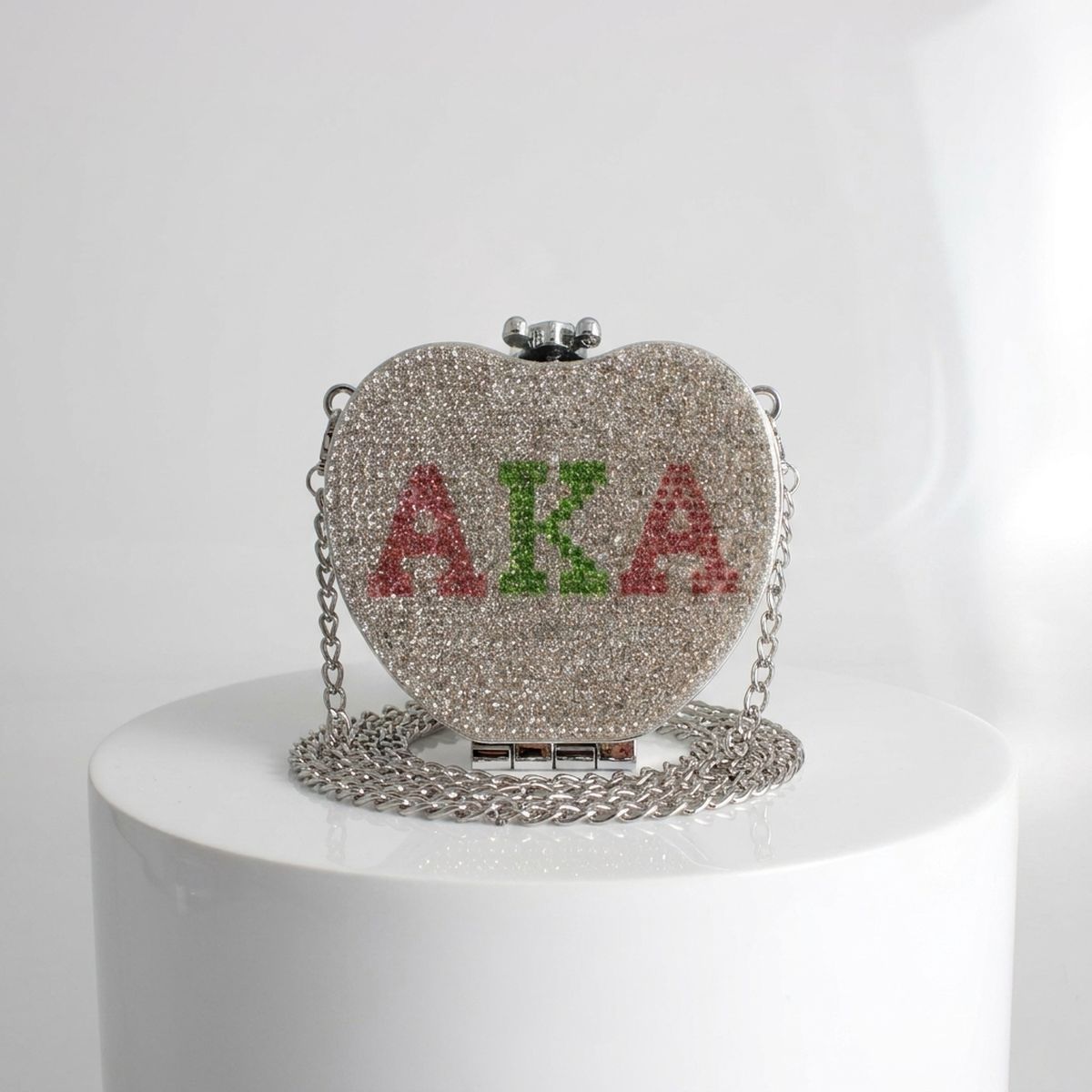 AKA Mini Rhinestone Heart Crossbody Compact