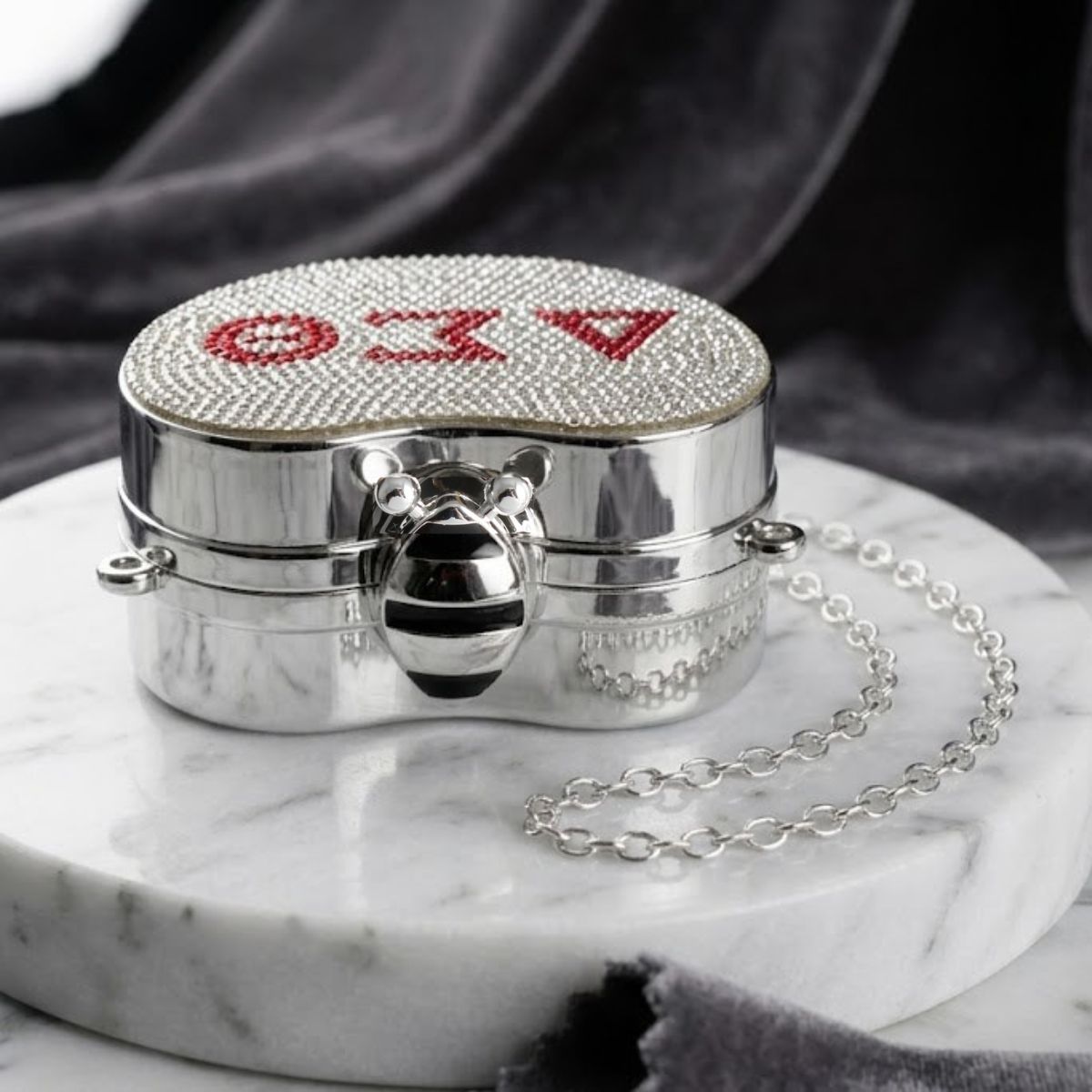 DST Mini Rhinestone Heart Crossbody Compact