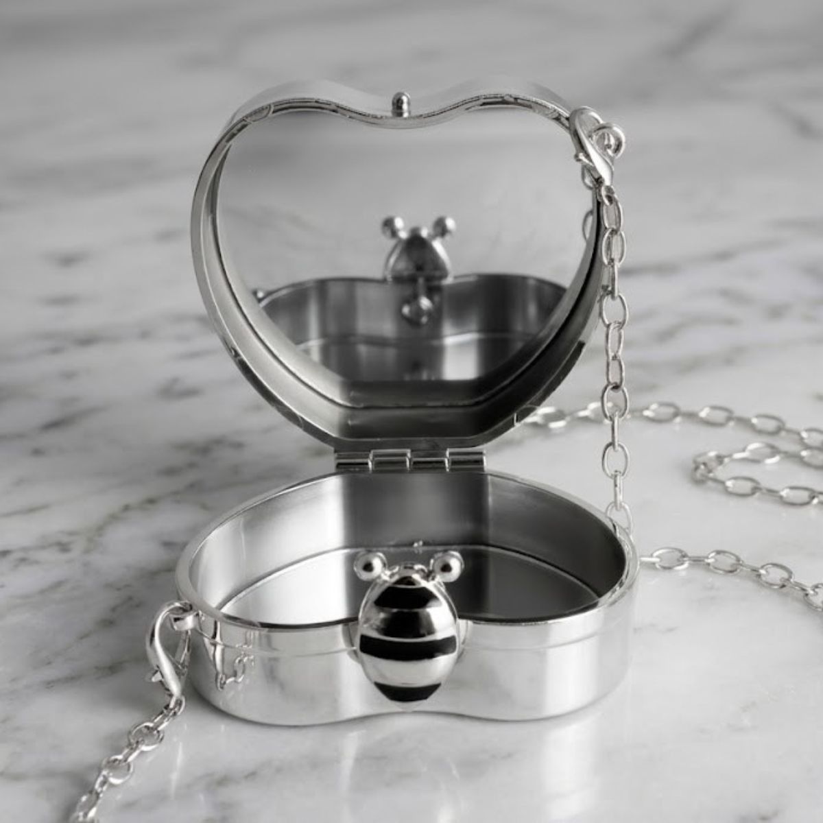 DST Mini Rhinestone Heart Crossbody Compact