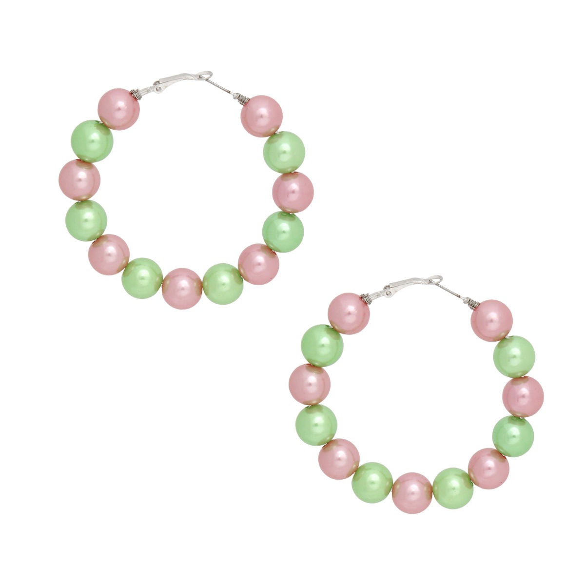 AKA Sorority Pink Green 60mm Pearl Hoop Earrings
