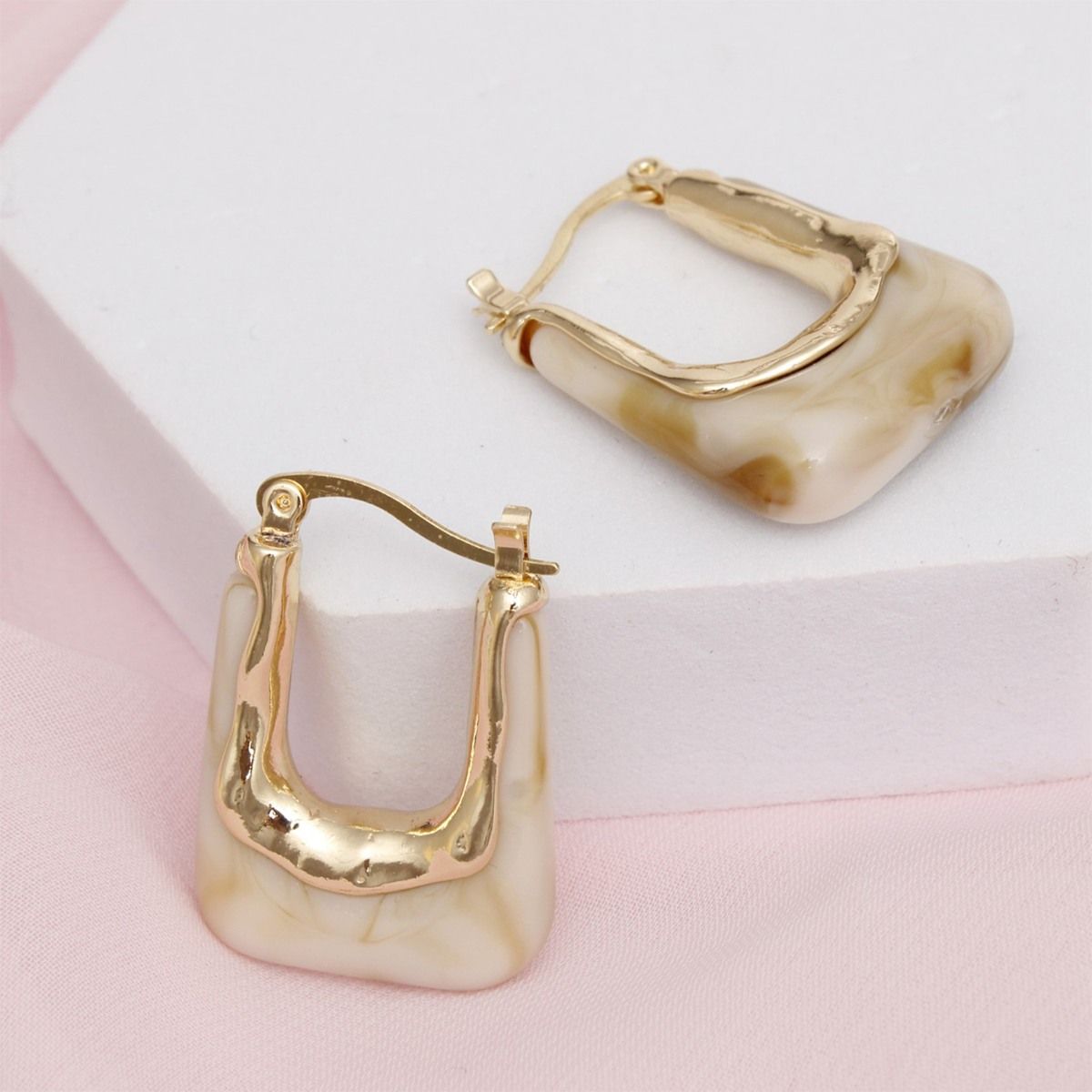 Hoops Marbled Ivory U Shaped Earrings for Women