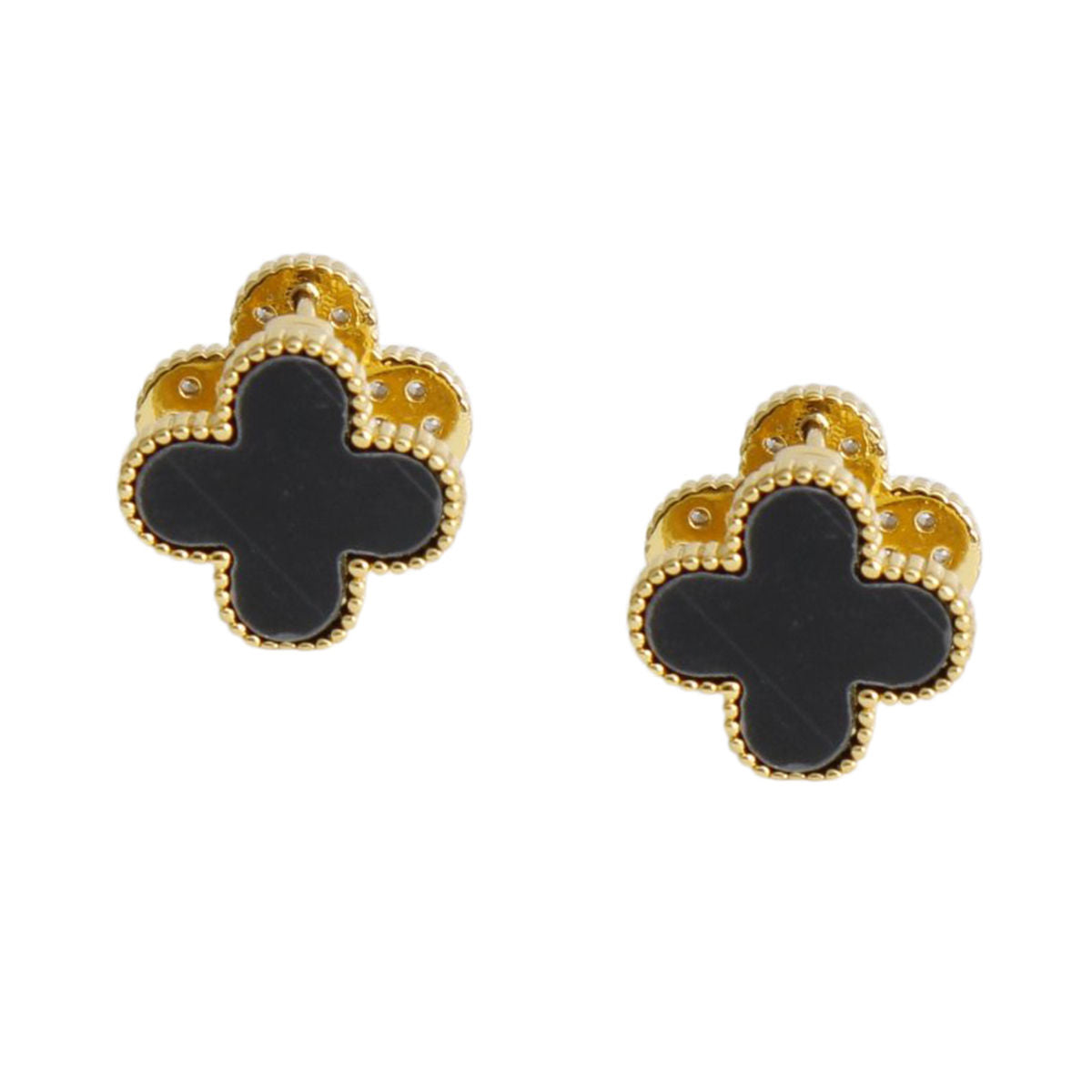 Black Clover Crystal Stud Earrings with Omega Back