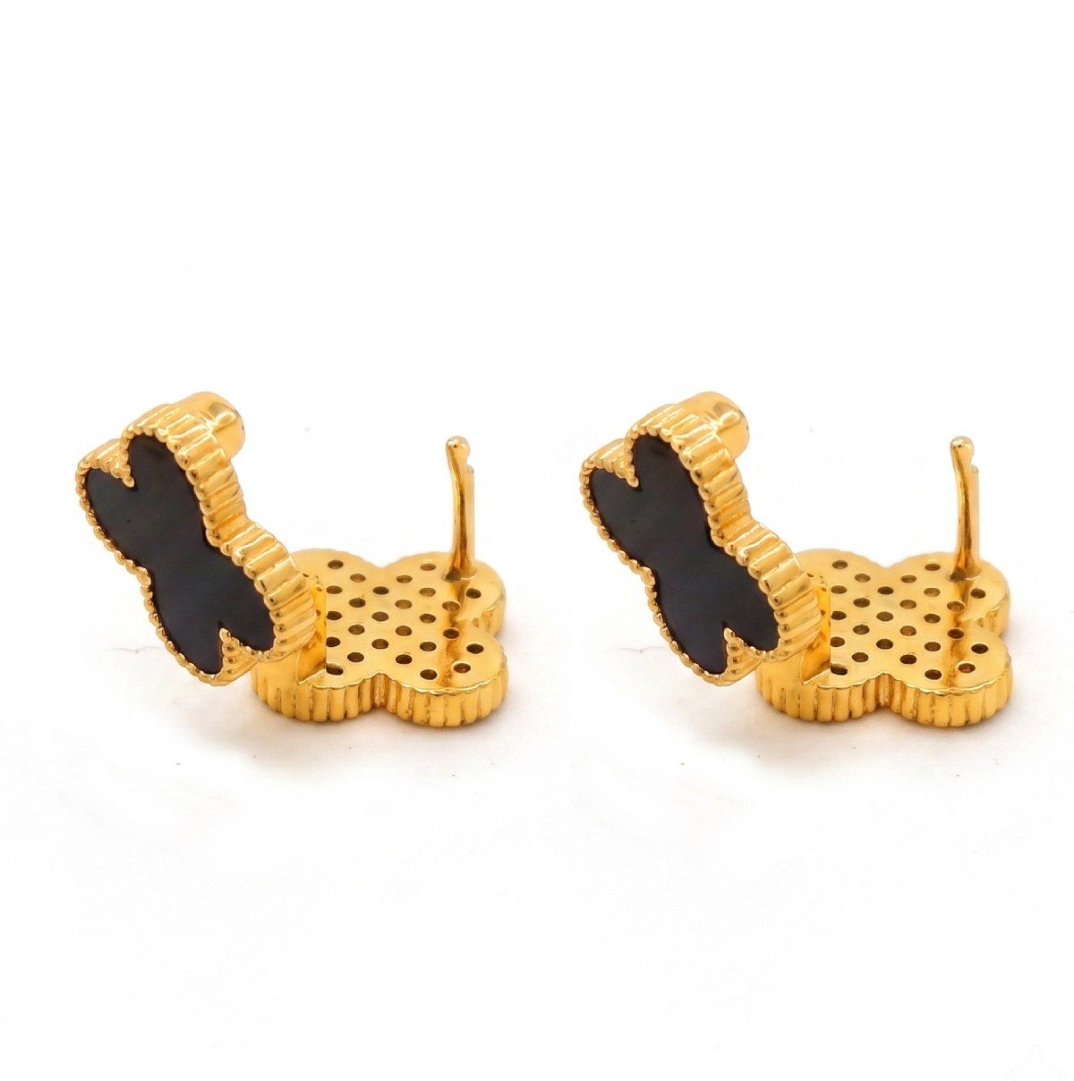 Black Clover Crystal Stud Earrings with Omega Back