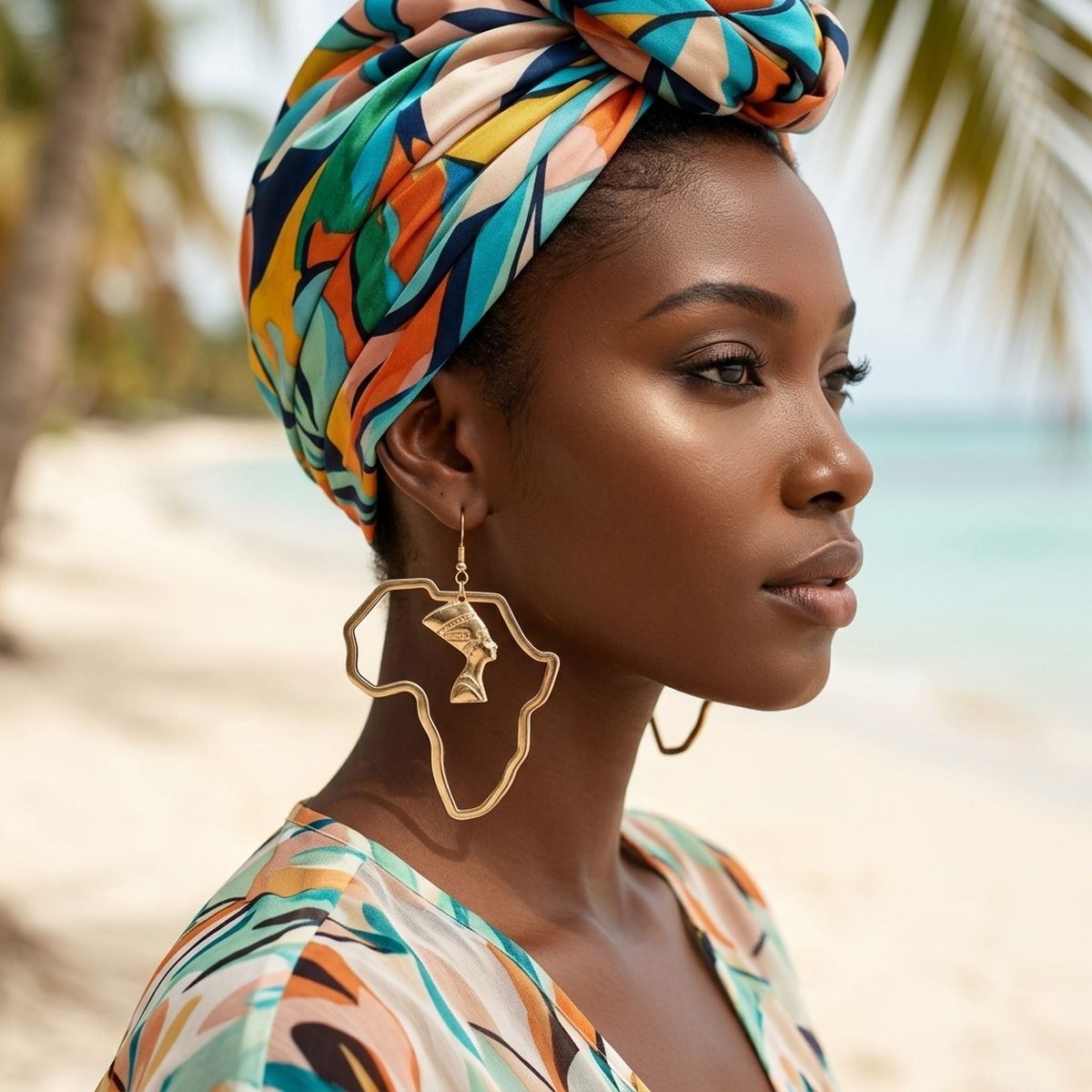 Gold Africa Nefertiti Charm Fish Hook Earrings