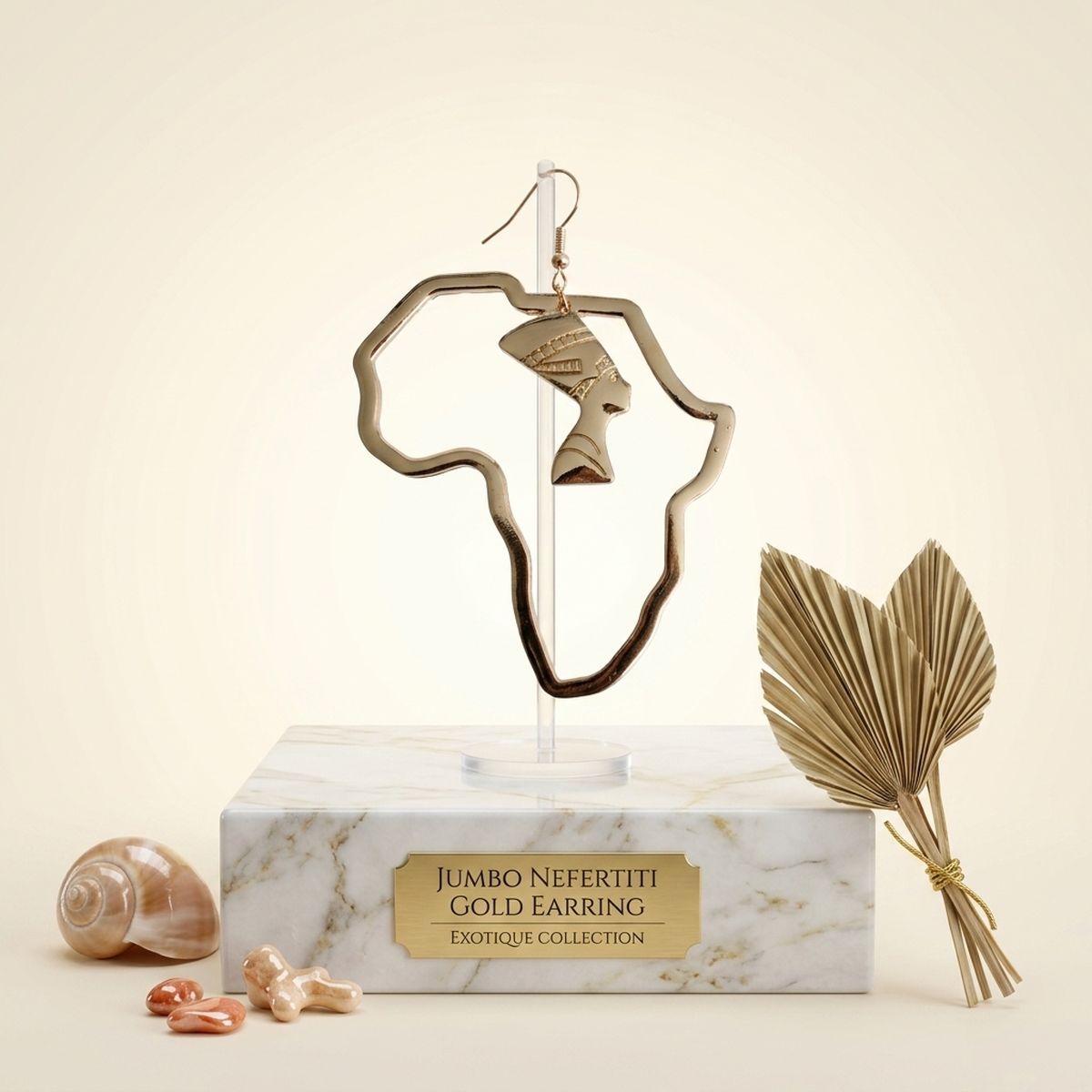 Gold Africa Nefertiti Charm Fish Hook Earrings